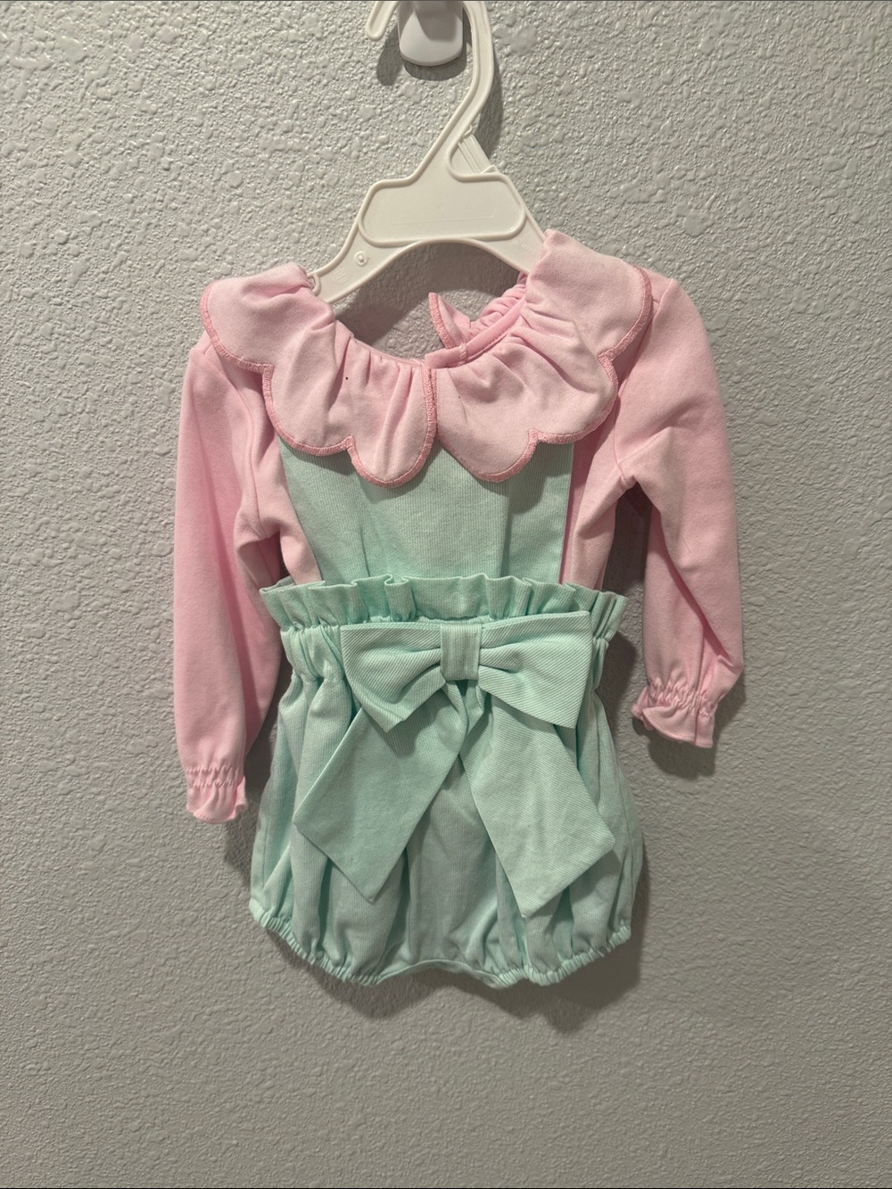 Layette Pink & Mint Baby Romper with Bow Collar - 3M